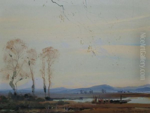 Country View With Lake Oil Painting by Frank Richards