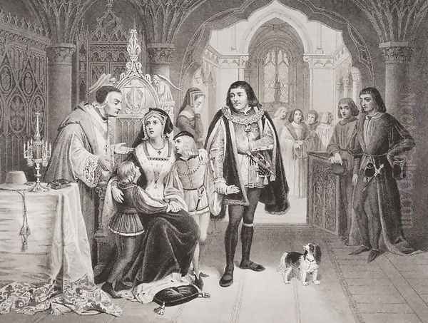 The sons of Edward IV parted from their mother by Richard Duke of Gloucester, 16th June 1483, from Illustrations of English and Scottish History Volume I Oil Painting by Edward Henry Wehnert