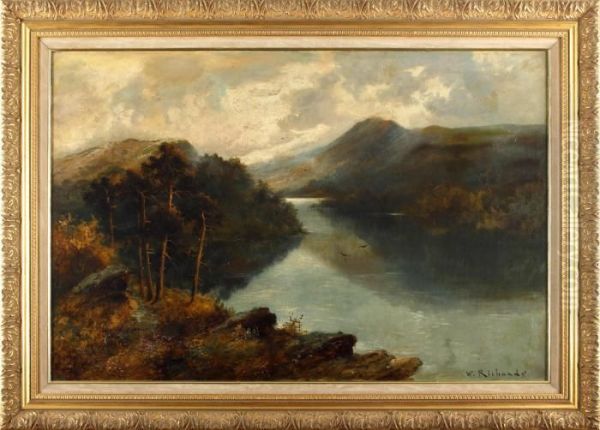 Mountainous Lake Scene Oil Painting by William Trost Richards