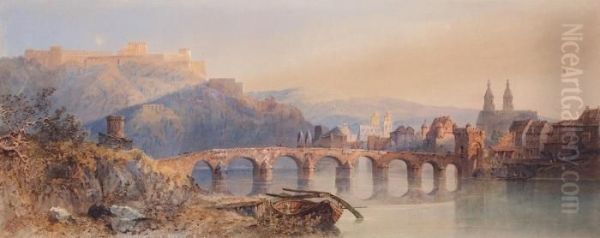 Die Alte Moselbrucke In Koblenz Und Ehrenbreitstein Oil Painting by Edward M. Richardson