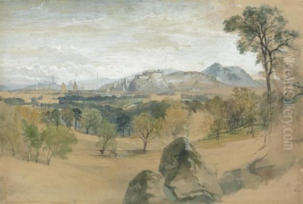 Distant View Of Edinburgh Oil Painting by Thomas Miles Richardson