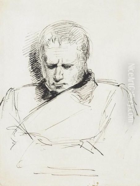 Study Of A Man Gazing Down Oil Painting by George Richmond