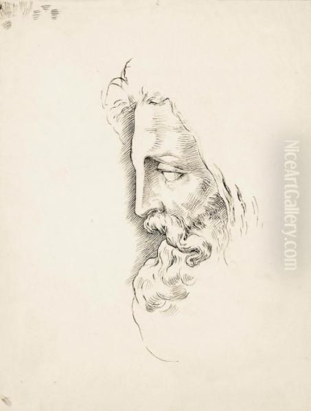 A Profile Of A Sculptural Head Oil Painting by George Richmond