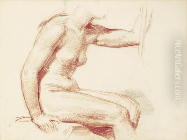 Study Of A Female Nude, Seated Oil Painting by George Richmond