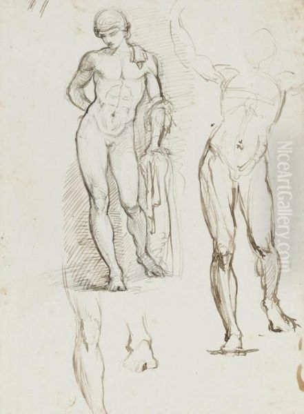 A Sheet Of Studies After The Antique Including A Sculpture Of Antinous Oil Painting by George Richmond