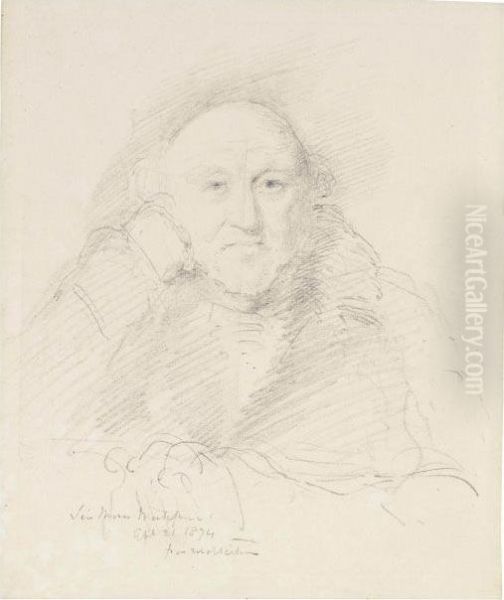 Portrait Study Of Sir Moses Haim Montefiore , Half-length, Seated At A Table Oil Painting by George Richmond