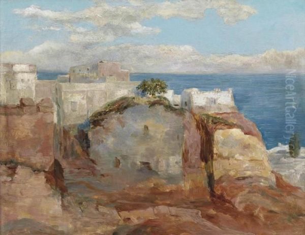 View Of A Village On The Edge Of The Mediterranean Oil Painting by Sir William Blake Richmond