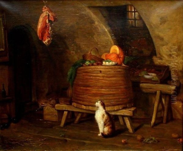 Chat Aux Aguets Oil Painting by Jules Richomme