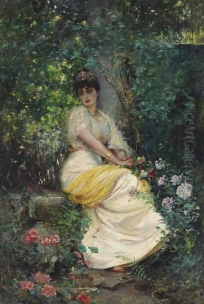 A Seat In The Shade Oil Painting by Edouard Frederic Wilhelm Richter