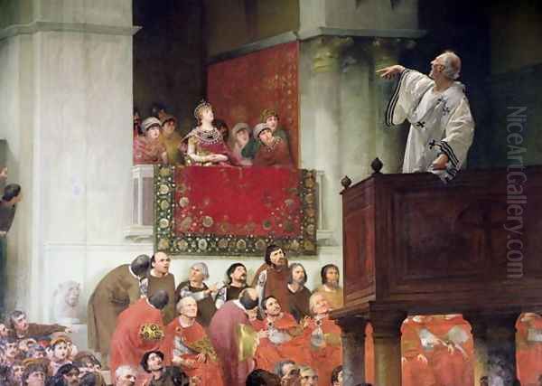 St. John Chrystostomos (c.347-407) Preaching Before the Empress Eudoxia (c.404) c.1880 Oil Painting by Joseph Wencker