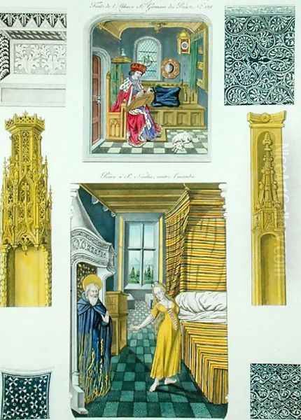 Interior decoration of houses represented in manuscripts of the 15th century, from Monuments Francais, printed by Amedee Peree, 1839 Oil Painting by Gabrielle Willemin