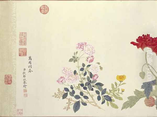 Profusion of Flowers, Qing Dynasty Oil Painting by Qian Weicheng