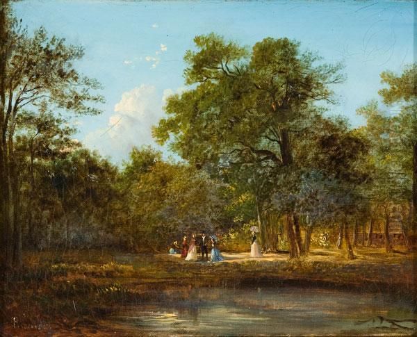 Incontro Con Gentildonne Al Bois De Boulogne Oil Painting by Francois Edme Ricois