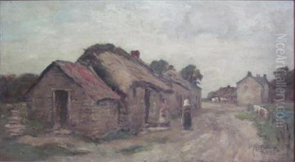 Thatched Cottages Oil Painting by James Riddel