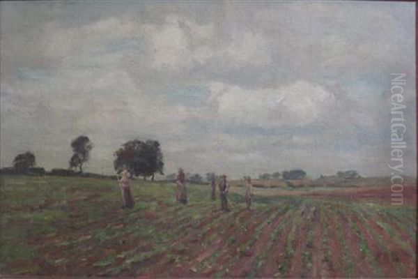 Raking The Crops Oil Painting by James Riddel