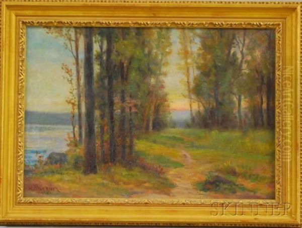 The First Tints Of Sunset/banks Of The Charles River At Auburndale, Mass Oil Painting by Henry Orne Rider