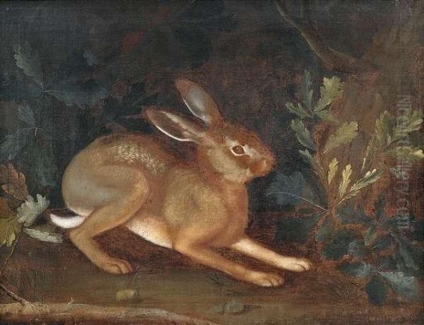 Hase Im Unterholz Oil Painting by Johann Elias Ridinger or Riedinger