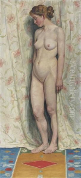 Standing Female Nude Oil Painting by Sigismund Righini