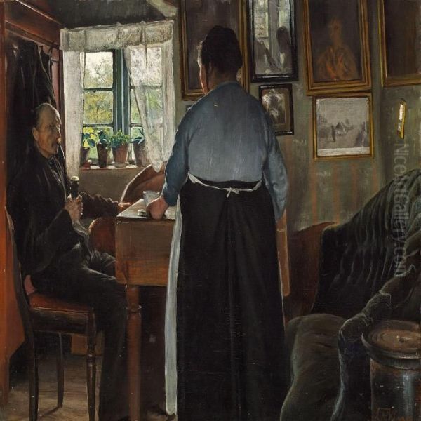 Husmandshjem Oil Painting by Laurits Andersen Ring