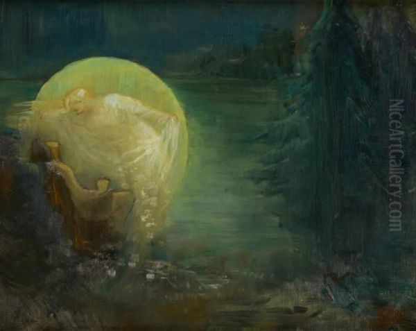 Scene Symboliste Au Clair De Lune Oil Painting by Lucien Rion