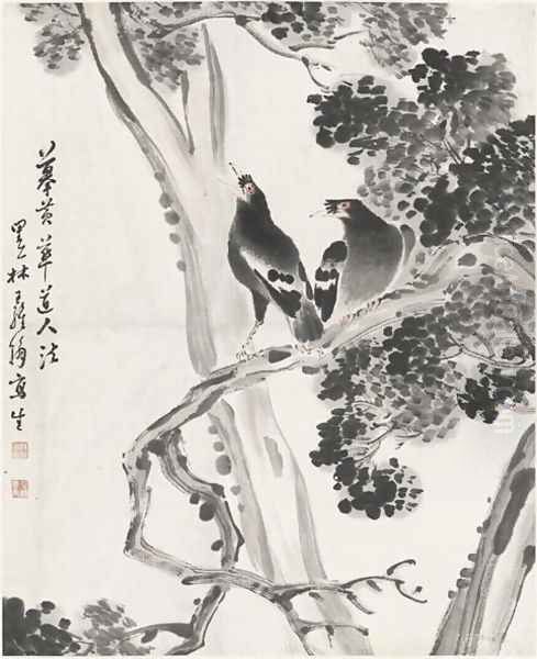 Birds on Tree Oil Painting by Wang Weihan