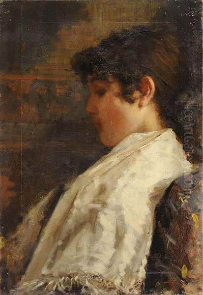 Jeune Femme En Buste De Profil Oil Painting by Virgilio Ripari