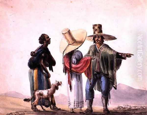 People from Pisco, 1820 Oil Painting by Carlos D. Wood