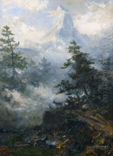 Geissen Vor Dem Matterhorn Oil Painting by Rafael Ritz