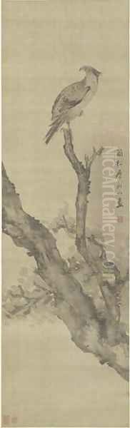 Eagle Perching on a Tree, Qing Dynasty Oil Painting by Zhang Wentao