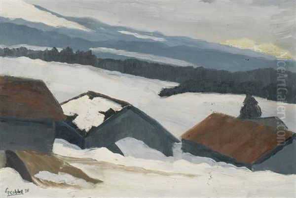 Winter Landscape Oil Painting by Gaston Robbe