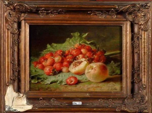 Nature Morte Aux Fraises Et Aux Peches Oil Painting by Henri Robbe