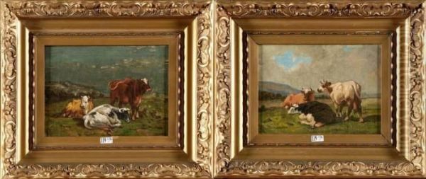 Vaches Au Pre Oil Painting by Louis Marie Dominique Romain Robbe