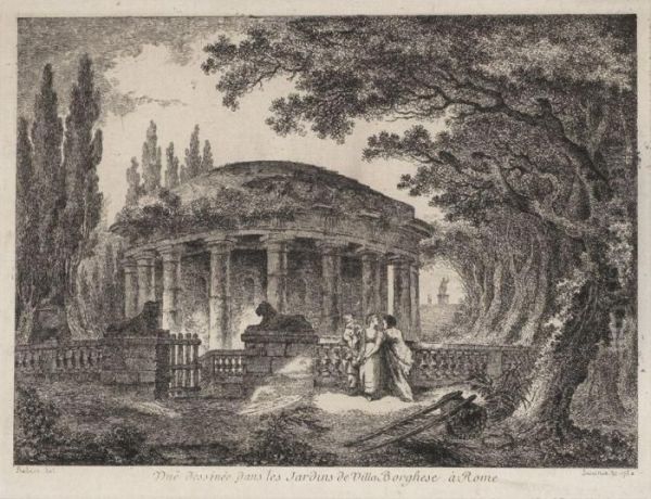 Vue Dessinee Dans Les Jardins De Villa Borghese A Rome Oil Painting by Hubert Robert