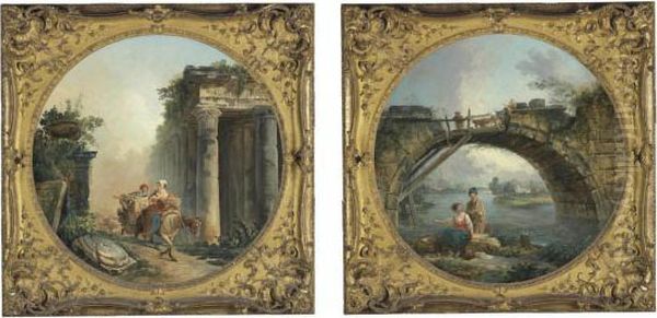 The Ruins; And The Old Bridge Oil Painting by Hubert Robert