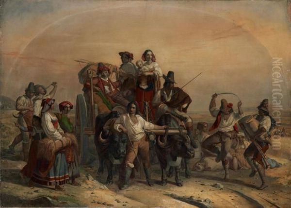 L'arrivee Des Moissonneurs Dans Les Marais Pontins Oil Painting by Louis-Leopold Robert