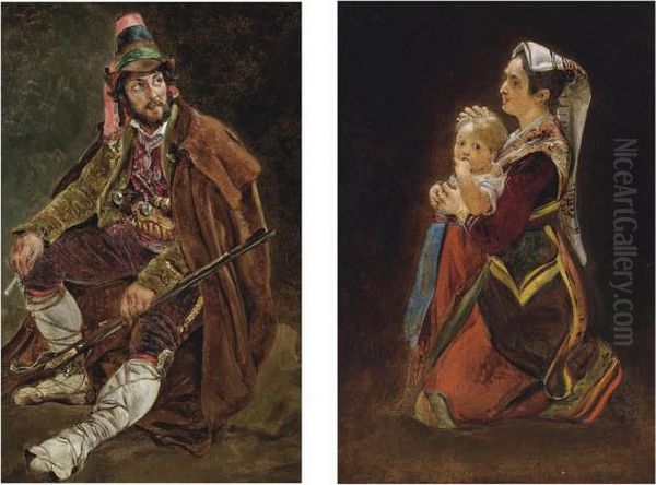 A Brigand; And A Mother And Child Oil Painting by Louis-Leopold Robert