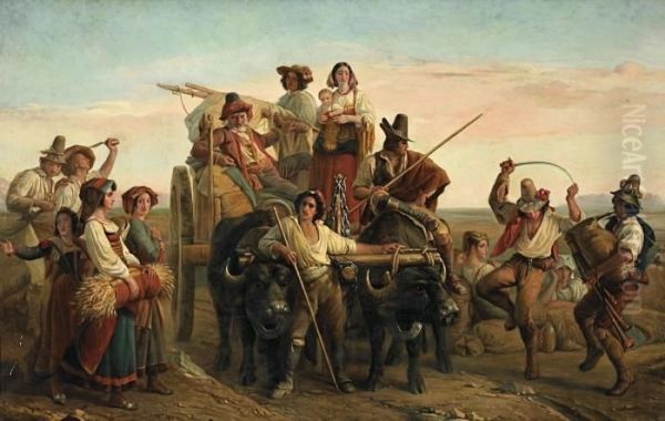 Die Ankunft Der Schnitter In Den Pontinischen Sumpfen Oil Painting by Louis-Leopold Robert