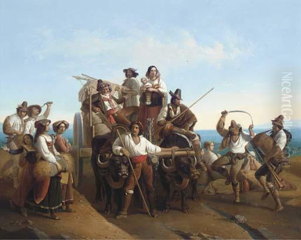 Arrivee Des Moissonneurs Dans Les Marais Pontins Oil Painting by Louis-Leopold Robert