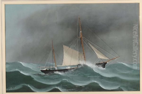 Ritratto Del Jersey Ketch Hero Davanti A Genova E In Navigazione Oil Painting by Luigi Roberto