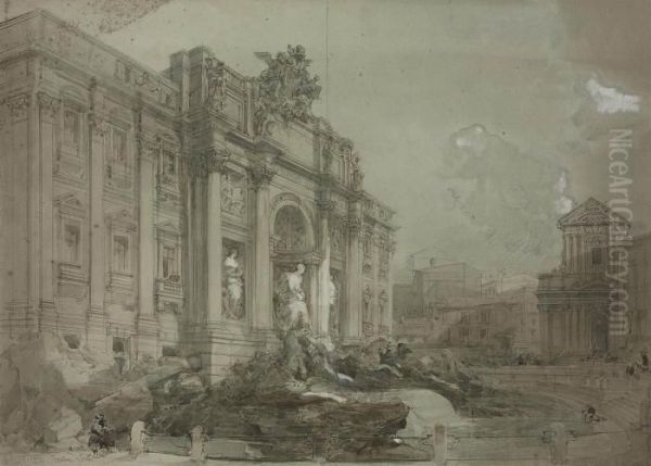 The Trevi Fountain, Rome Oil Painting by David Roberts