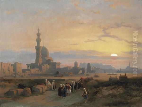 Procession Before The Tombs Of The Caliphs, Grand Cairo Oil Painting by David Roberts