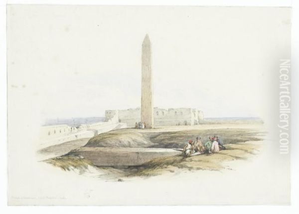 Obelisk At Alexandria, Called Cleopatra's Needle Oil Painting by David Roberts