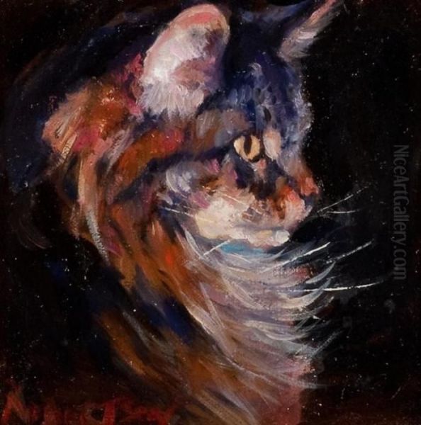 Profile Of A Cat Oil Painting by David Thomas Robertson