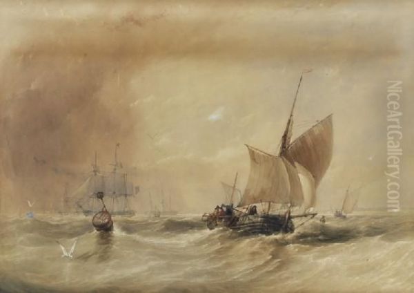 Fishing Boats Running To Harbour Oil Painting by Thomas Sewell Robins