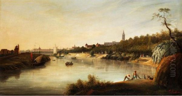 Vedute Einer Englischen Stadt An Einem Flusslauf Oil Painting by Thomas Sewell Robins