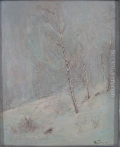 Birches In Snow Oil Painting by Hal Robinson