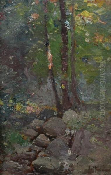 Three Trees Along Rocky Creek Oil Painting by Hal Robinson