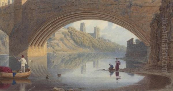 Beneath Framwellgate Bridge, Durham Oil Painting by George Fennel Robson