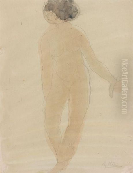 Femme Nue Debout, Pied Droit Releve Oil Painting by Auguste Rodin