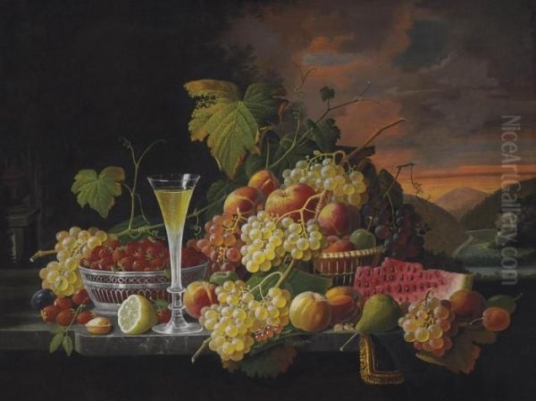 Still Life: Wine And Fruit Oil Painting by Severin Roesen